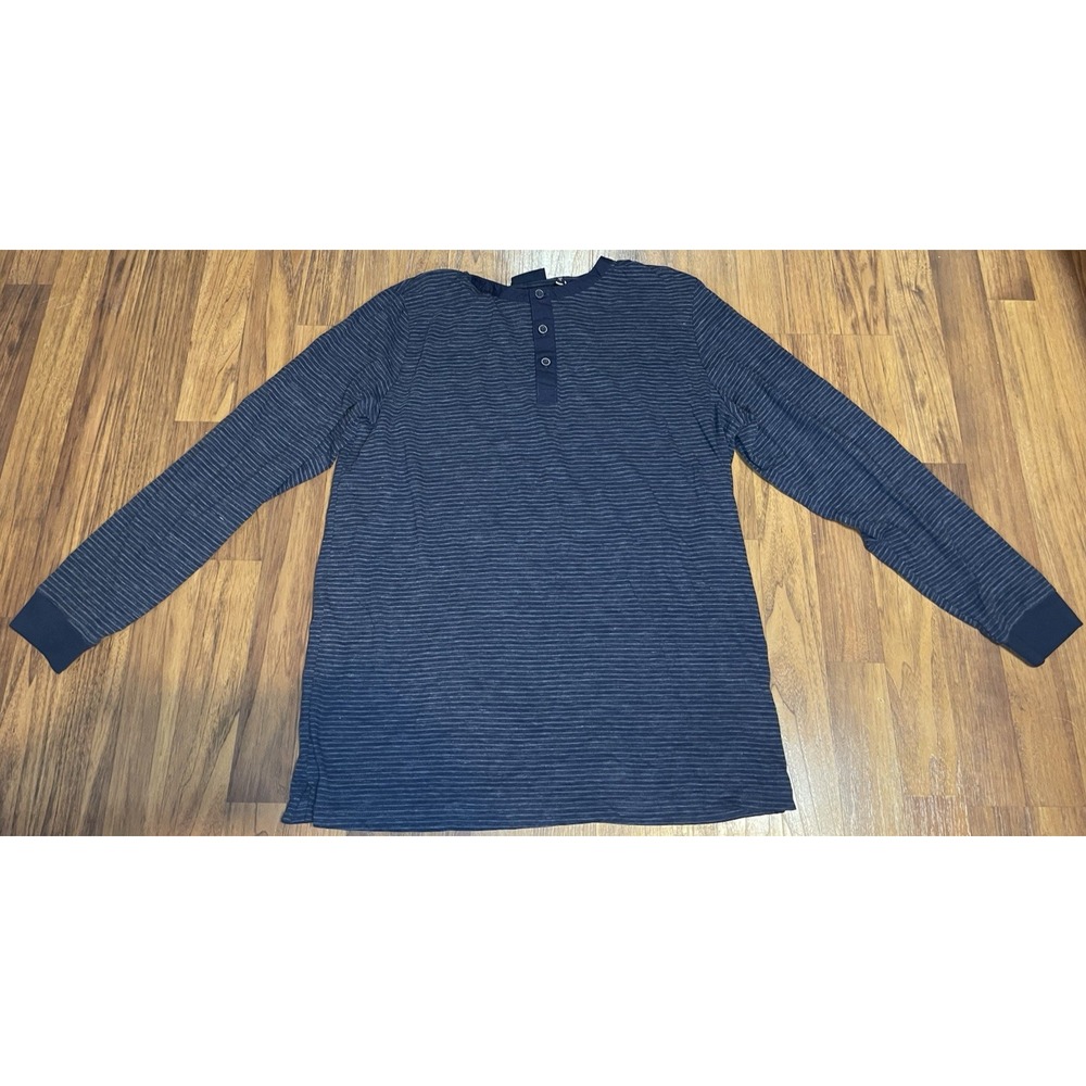 Royal Class Shirt Mens Large Blue Striped Long Sleeve Henley T-Shirt Casual Top